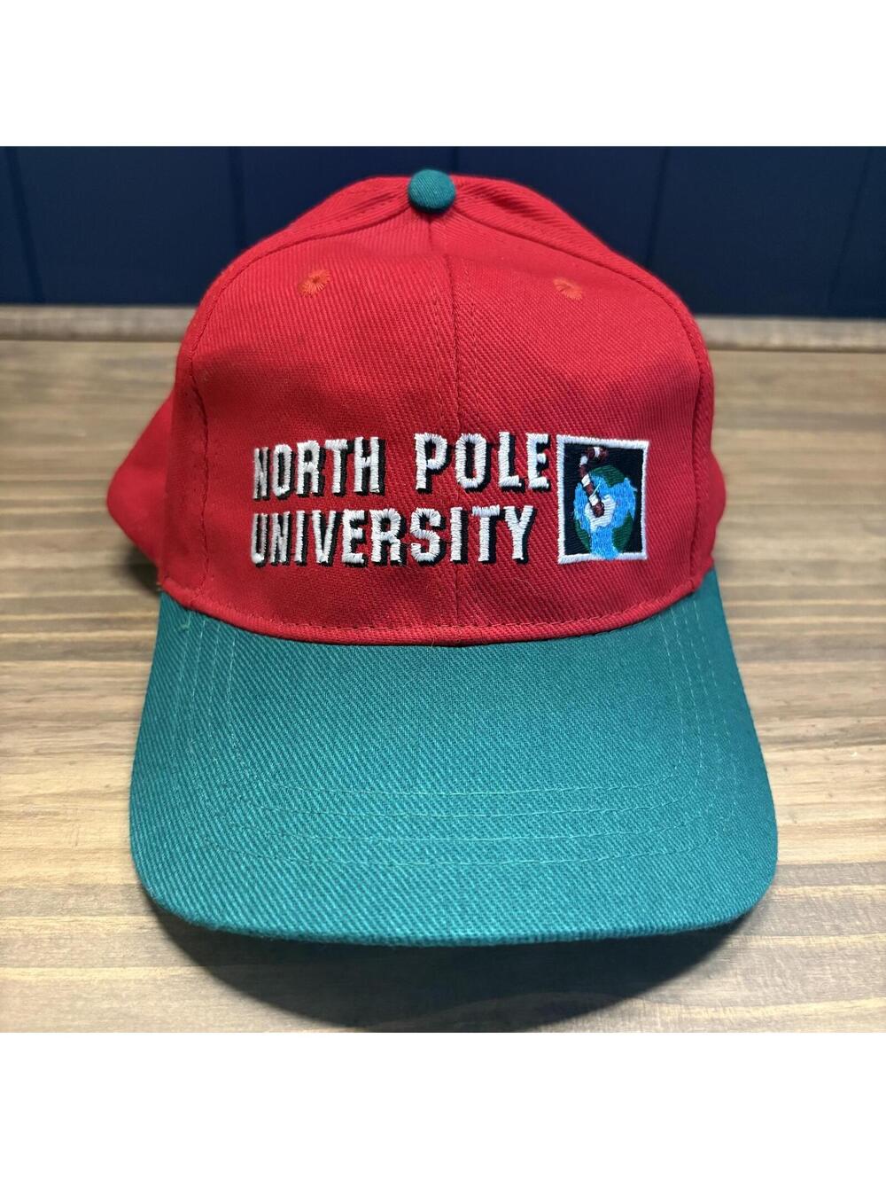 Vintage North Pole University Snapback Santa Claus Embroidered Cap Hat Christmas